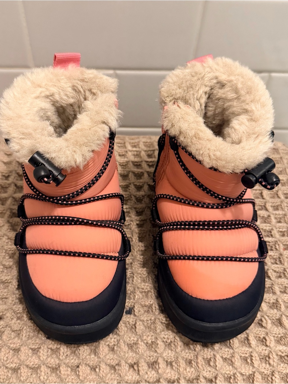 Zara Coral Pink Faux-Fur Lined Kids Snow Boots